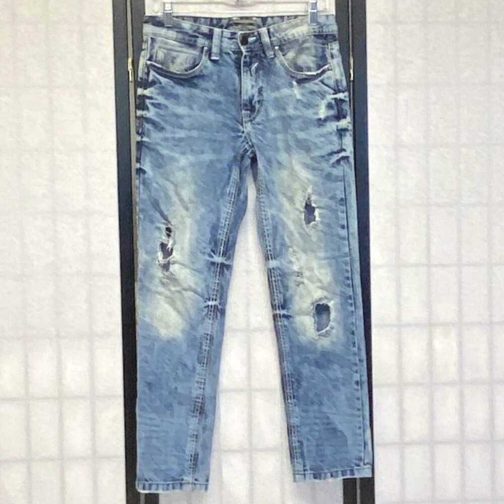 CJ Black Distressed Slim Denim Jeans Faded Medium Wash 28 Embroidered Pocket - Picture 1 of 14